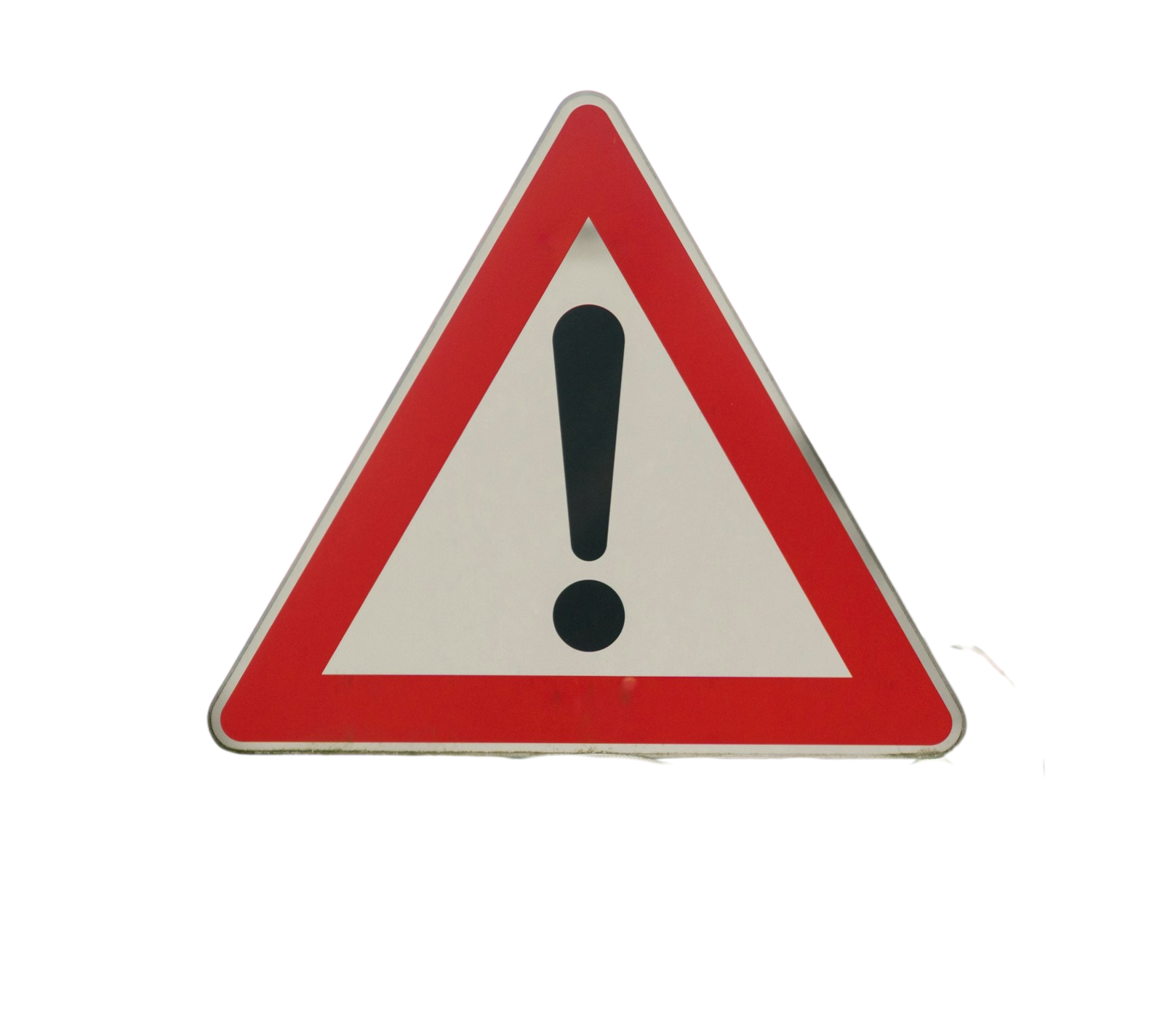 Red and white triangle with black exclamation point